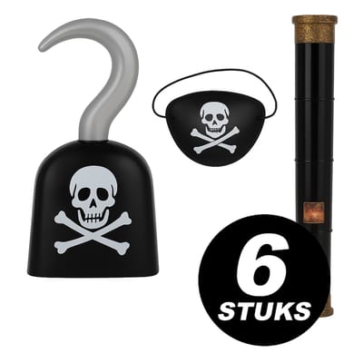 Piraten Speelgoed Set – 6 stuks – Haak, Ooglap & Telescoop – Verkleed Accessoires voor Kinderen