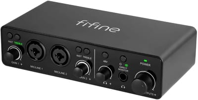 FIFINE - Ampli3 - Professionele Audio Interface - 2x XLR - 3,5 MM - 6,35 MM - 60dB - Pro Studio - Fantoomvoeding 48V - Zwart
