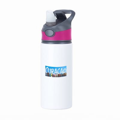 Hacebo® - Curacao waterfles met rietje roze - Wereld - Vakantieliefhebber - Antillen - handelskade - water fles - 650ML