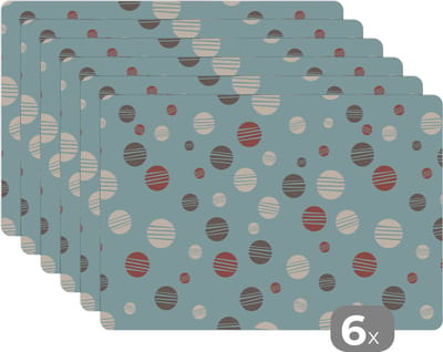 Placemat - Placemats kunststof - Stippen - Patronen - Pastel - 45x30 cm - 6 stuks - Hittebestendig - Anti-Slip - Onderlegger - Afneembaar