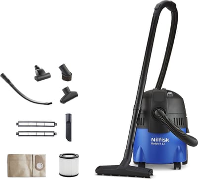 Nilfisk Buddy 12 Car Clean Edition – Krachtige nat- en droogstofzuiger met 1200W motor, 12L, 250W blaasfunctie & accessoires voor perfect auto-onderhoud, Cilinderstofzuiger