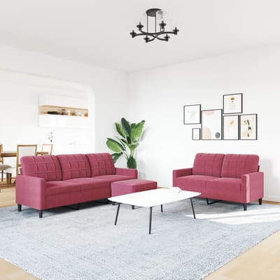 vidaXL - 3-delige - Loungeset - met - kussens - fluweel - wijnrood