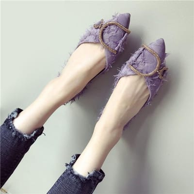 Nouvelles Chaussures Femme Bout Pointu Caoutchouc Chaînes Métalliques Semelle Extérieure Sandales Chaussures Mode Décontracté Dame Chaussures Plates Zapatos De Mujer 6 lavande