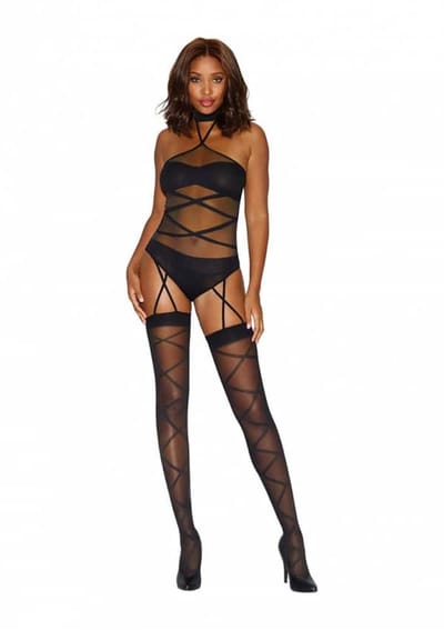 Halter Teddy met aangehechte kousen