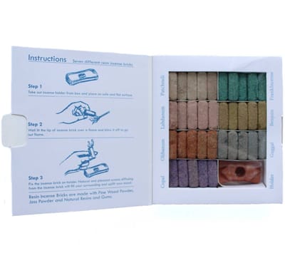 Ancient Wisdom - Geurbrander - Displayset van 70 wierookblokjes en brander multicolor - geur - aromatherapie - natuurlijke producten - kaarsen - geschenk