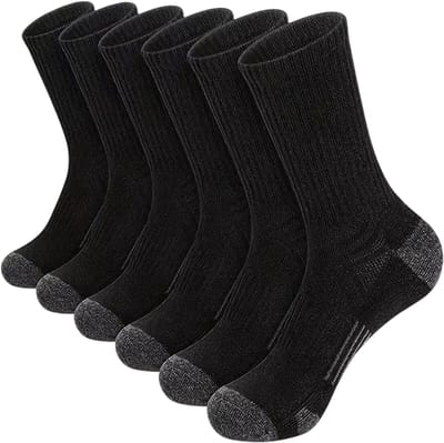 6 Paar Unisex Crew Sokken – Effen, Comfortabel, Ademend, Thermisch en Warme Katoenen Sokken voor Winter & Herfst-Zwart