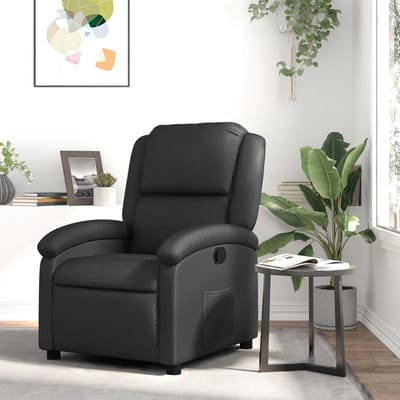 Relaxstoel Leer - Comfortstoel Fauteuil - Ontspannen Zitten - Handmatige Ligfunctie 135° - Zithoogte 42-45cm - Zwart