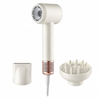 Snelle haardroger - 1400 W - ionenfunctie en constante temperatuur - 3 standen met twee blaasmondstukken - gebroken wit