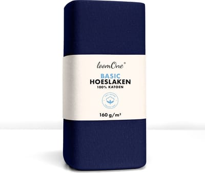 Loom One Hoeslaken – 100% Jersey Katoen – 180x220 cm – tot 40cm matrasdikte– 160 g/m² – voor Boxspring-Waterbed - Donkerblauw