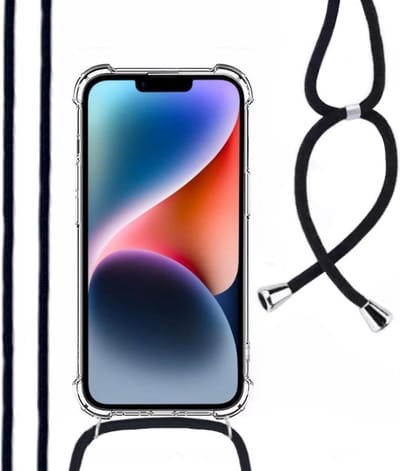 Hoesje Met Koord Geschikt Voor iPhone 14 - Lennexo Shockproof Hoesje Transparant Met Koord