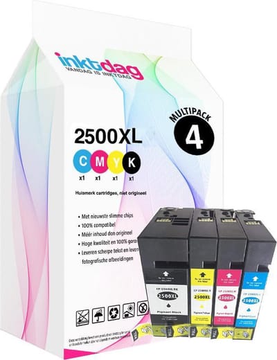 Inktdag inktcartridges voor Canon PGI-2500XL BK/C/M/Y inktcartridge, Canon 2500xl/ Canon 2500/Canon PGI2500XL Zwart, Cyaan, Magenta, Geel Multipack voor Canon Maxify IB4050, IB4150, MB5050, MB5150, MB5155, MB5350, MB5450, MB5455