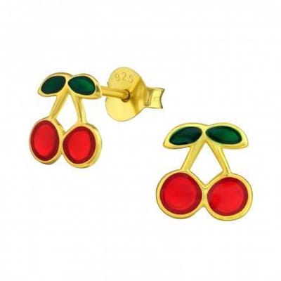 WeLoveSilver - zilveren kinderoorbellen - gold plated kersen
