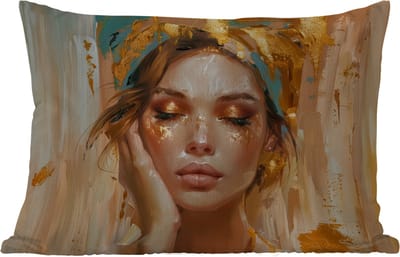 Buitenkussens - Vrouwen - Portret - Luxe - Goud - 60x40 cm - Weerbestendig
