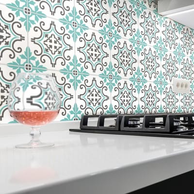 Zelfklevende tegelmuurstickers voor keuken en badkamer - 60 Paco Azulejos cementtegelstickers - 60 stickers 20x20cm