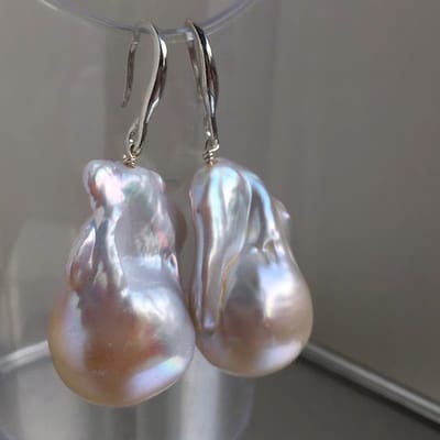 Chunky Barokparel Grote Oorbellen met Hanger-Sterling Silver
