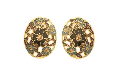 Behave - Oorringen dames - bloemmotief - zwart en blauw - 2,7 cm