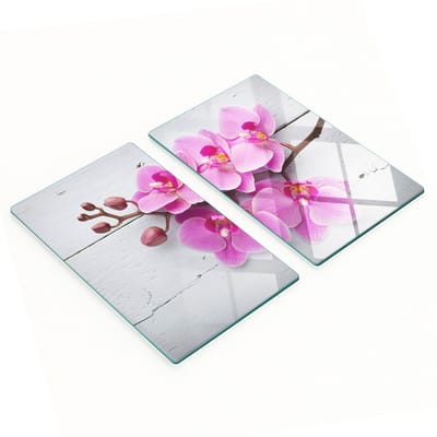 Keukenplanken van gehard glas met orchideeënmotief op hout, 2x30x52 cm