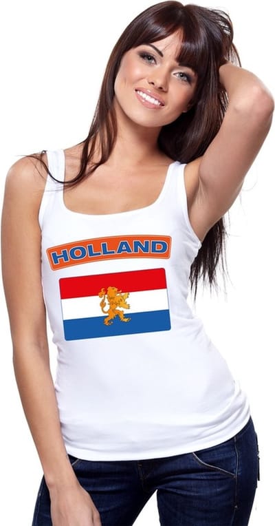 Nederland singlet shirt/ tanktop met Hollandse vlag wit dames S
