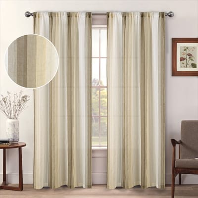 Boerderij linnen mix gordijnen met verticale strepen, Boho linnen gaasgordijnen die licht filteren voor deurramen, voor woonkamer interieur,beige,135x160cm