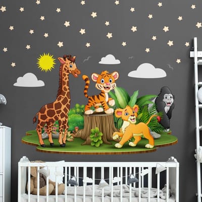 Muurstickers - Afrikaanse babydieren - Zelfklevende stickers - 100x150cm