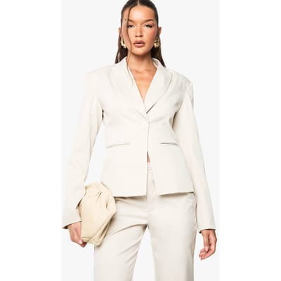 boohoo Dames Shoulder Pad Cinched Waist Tailored Blazer | Steen | Maat: 38