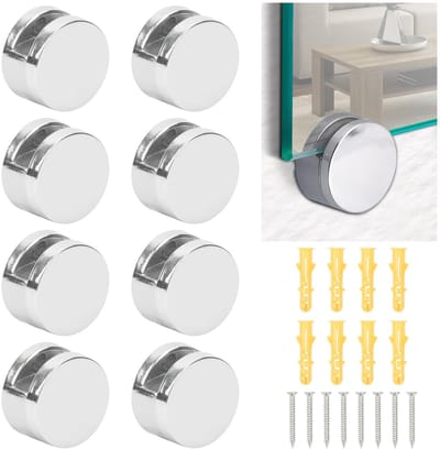 Dailygoods- Spiegelbevestigingen 8 Stuks - Wandophangingen - Zinklegering - Spiegelklemmen - Glazen Clipbeugel - Glanzend Zilver - Geschikt voor Badkamerspiegel - Spiegelhouders