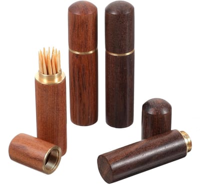 Set van 4 tandenstokerdispensers, handige tandenstokerhouders, draagbare etui voor tandenstokers en kleine voorwerpen, ideaal voor reizen en dagelijks gebruik