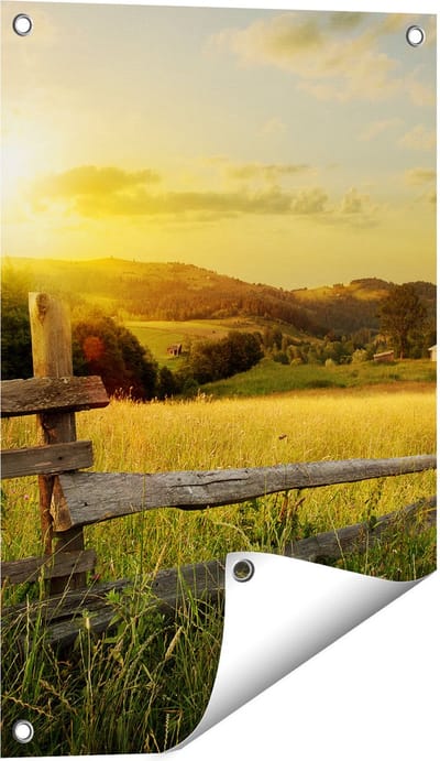 Gards Tuinposter Boerderij Hekken op het Grasveld - 40x60 cm - Tuindoek - Tuindecoratie - Wanddecoratie buiten - Tuinschilderij