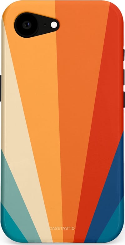 Casetastic hoesje geschikt voor Apple iPhone 16e / Apple iPhone 17e - MagSafe - Dubbellaagse bescherming - Retro straal - Fashion Case - Oranje Okergeel Petrol Rood