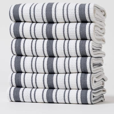 Set van 6 Keukenhanddoeken 100% Katoen Donkergrijs - Multifunctioneel en Absorberend
