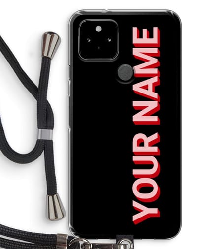 Gepersonaliseerd - Case Company® - Hoesje met koord geschikt voor Google Pixel 5 hoesje met Koord - Namecase - Telefoonhoesje met Zwart Koord - Bescherming aan alle Kanten en Over de Schermrand