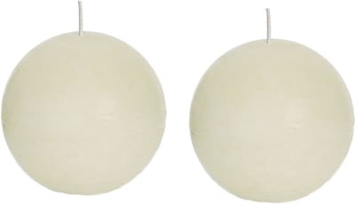 Spaas rustieke bolkaars - ivoorwit - 2x - D8 cm - 24 branduren - ronde kaarsen