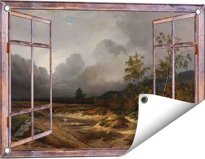 Gards Tuinposter Doorkijk Landschap bij Naderend Onweer - Willem Roelofs - 60x40 cm - Tuindoek - Tuindecoratie - Wanddecoratie buiten - Tuinschilderij