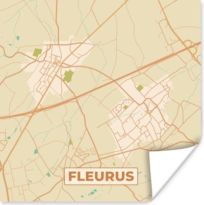 Poster Fleurus - Vintage - Stadskaart - Plattegrond - Kaart - 100x100 cm XXL