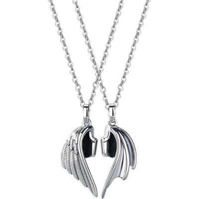 1 paar Magnetische Koppel Engelen en Demonen Ketting Gothic Punk Stijl Voor Mannen Sieraden Bruiloft Geliefden Koppels Valentijnsdag Cadeau white