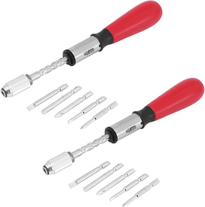 Ratelschroevendraaier Set - Hand Schroevendraaier - Snel Schroeven Draaien - Inclusief 5 Snijkoppen - 260 mm - Rood