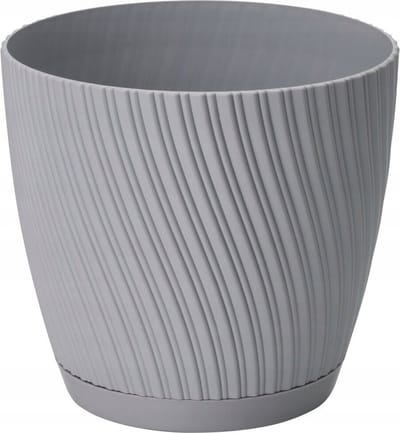 Form Plastic Plantenpot/bloempot Waves - kunststof - platina grijs - D15 x H14 cm - met opvang schotel - rond