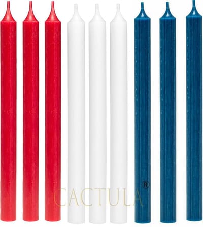 Cactula dinerkaarsen 28 cm in de kleuren Rood Wit Blauw 9 stuks - WK 2022 - Voetbal - Oranje Versiering | Olympische Spelen