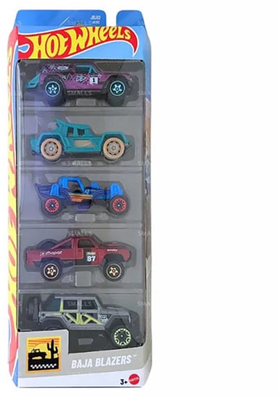 HOT WHEELS 5 CARS IN PACK BULL WHIP, '87 DODGE D100, FORD BRONCO R, MOUNTAIN MAULER, '17 JEEP WRANG 5-PACK