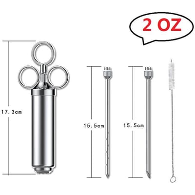 2-4OZ Roestvrijstalen Vlees Marinade Smaak Injector Kit 1/2 Kop Capaciteit BBQ Kruiden Injector met 2 Professionele Naalden Borstel gray