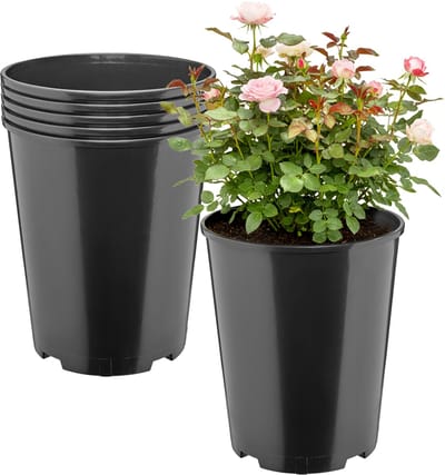 Garronda Set van 5 ronde kunststof bloempotten met drainagegaten voor tuin (Zwart, Ø22 x 25,5 cm (7L)) GD-KW-RR