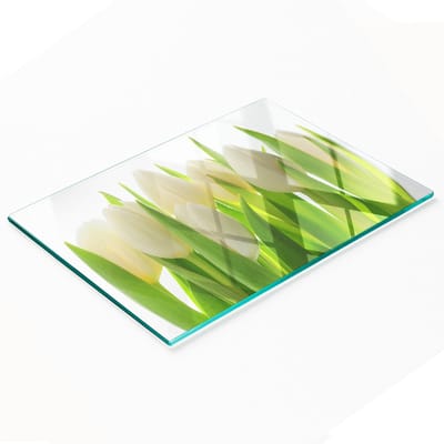 Decoratieve snijplank van gehard glas met tulpenmotief, 80x52 cm