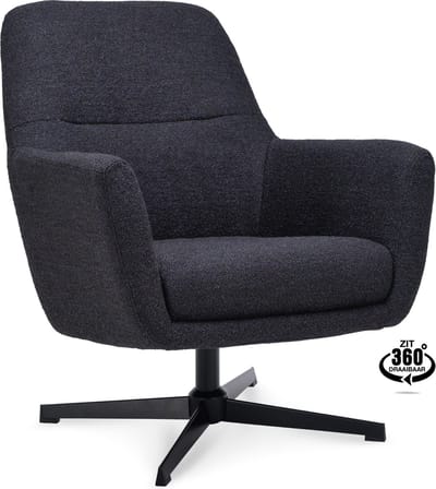 Icon Living - Fauteuil Espen - Stof Alpine Onyx - Draaivoet Zwart
