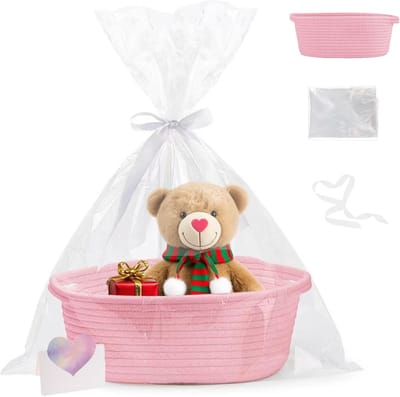Lege Cadeaumand van Katoen met Handvat, Ideaal voor Feestjes, Verjaardagen en Bruiloften, Inclusief Cadeautassen en Ribbons, Roze Kleur