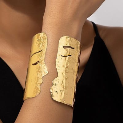 Mode Overdreven Punk Metalen Gezicht Manchet Armbanden voor Vrouwen Heren Openingsbreedte Armband Armbanden Feest Sieraden goud