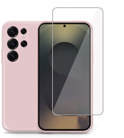 Technow hoesje + Screenprotector geschikt voor Samsung S25 Ultra – Tempered Glass - Liquid Back Case Cover Rose