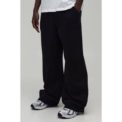 Plus Wide Fit Broek met Half & Half Tailleband van gewassen twill | Black | Size 2XL