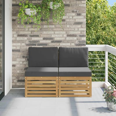 vidaXL - 2 - Stuk - Buiten - Midden - Sofa - Massief - Acacia - Hout - Wit