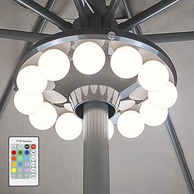 LED Paraplu Lamp met Afstandsbediening - Dimbaar Terrasverlichting voor Buiten - 12 Warm Witte Lichten