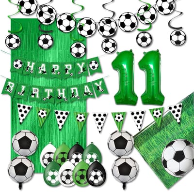 LUQ – Verjaardag 11 Jaar Voetbal Set – Groen-Zwart-Wit – Kinderfeest Football Decoratie – Birthday Versiering Pakket